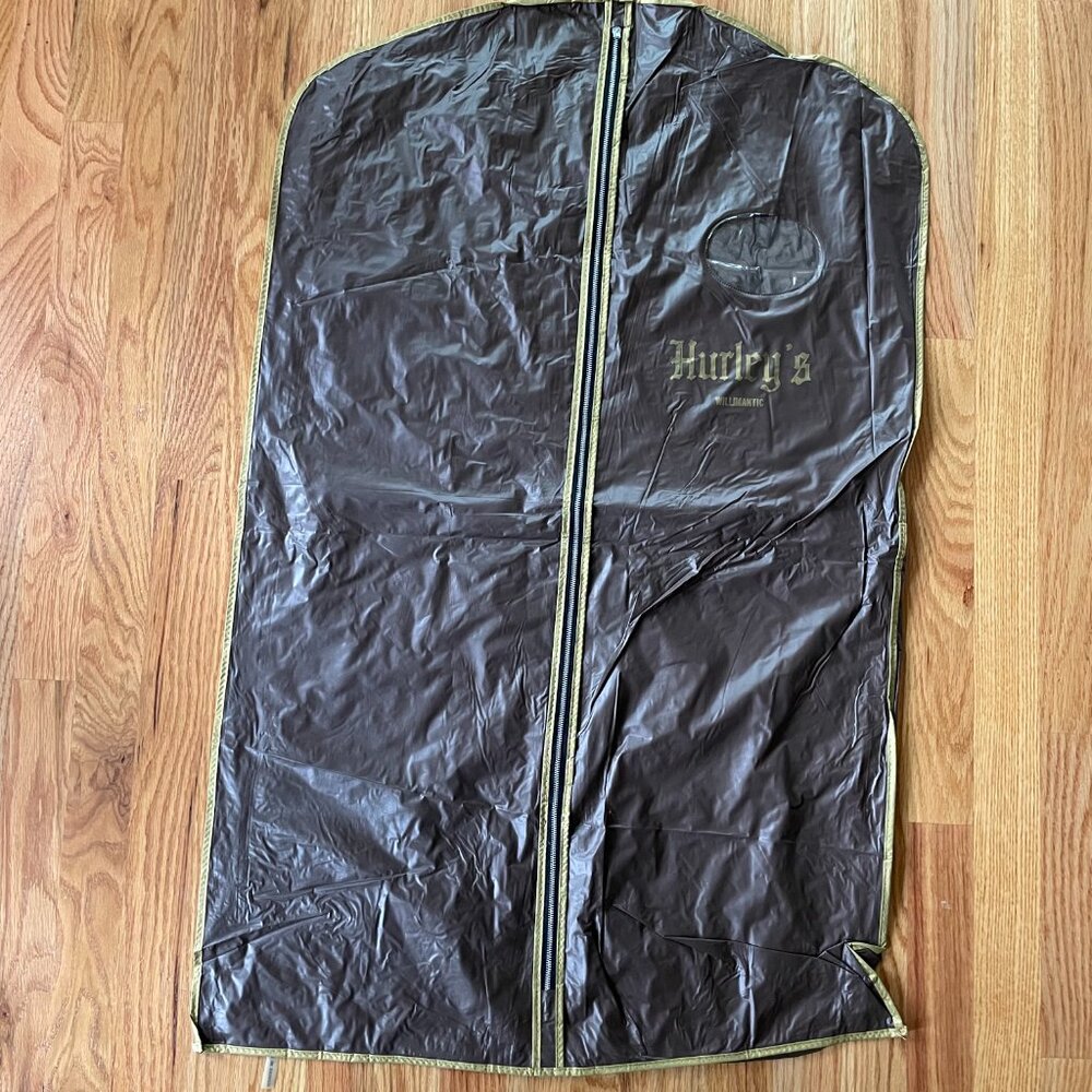 Vintage Hurley’s Men’s Shop Garment Bag Zippered Lightweight Vinyl Plastic Brown